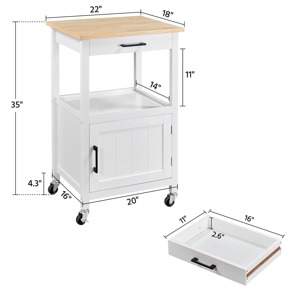 Topeakmart Rolling Kitchen Cart Storage Kitchen Island with Wheels for Dining Rooms Kitchens Living Rooms White