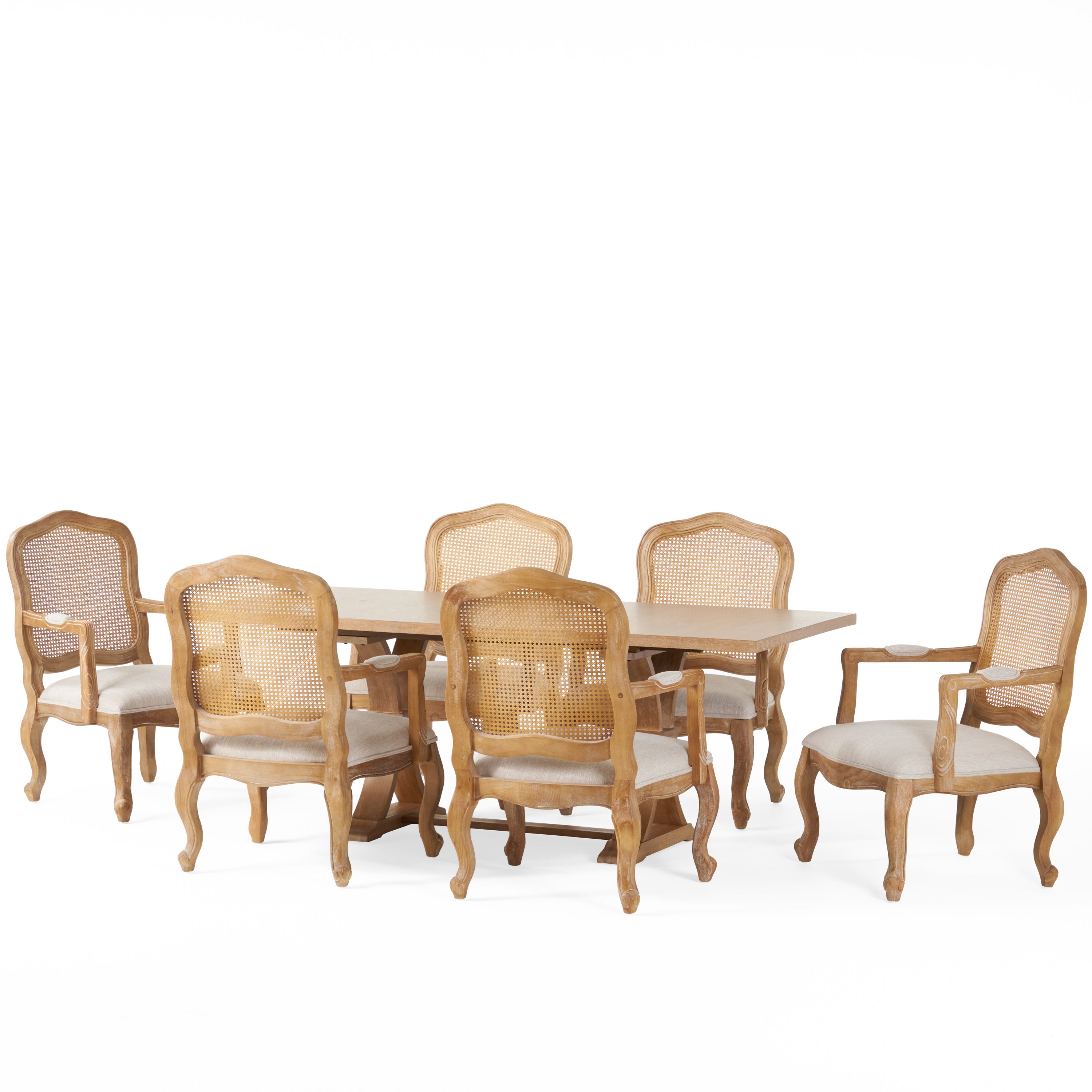 Biorn French Country Wood and Cane 7-Piece Expandable Dining Set