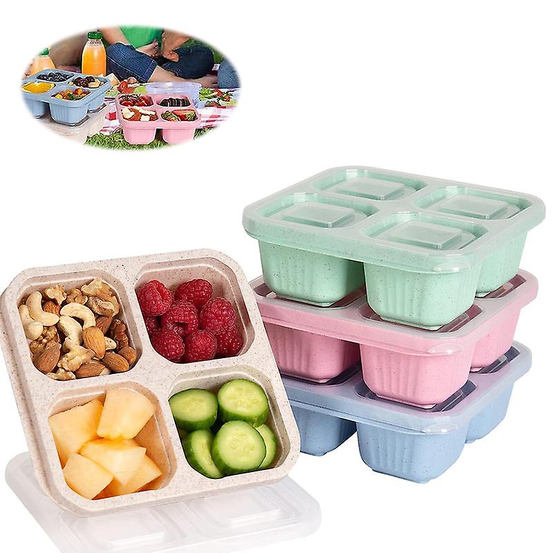 4Pcs Snack Containers Reusable 4 Compartments Bento Snack Box Meal Prep Lunch Containers for School Work Travel