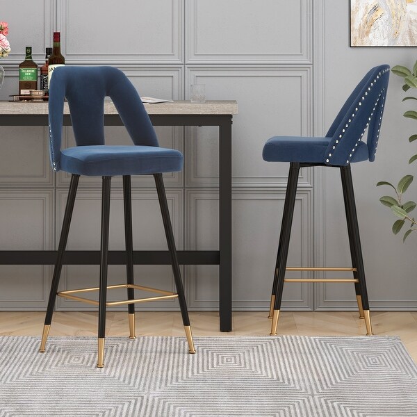 Modern Set of 2 Barstools with Nailheads