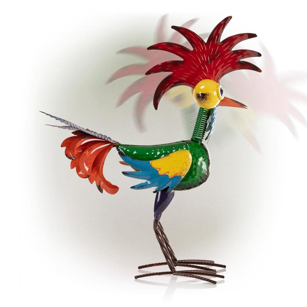 Alpine Corporation 18 in. Tall Indoor/Outdoor Wacky Metal Rooster Yard Statue Decoration MZP388