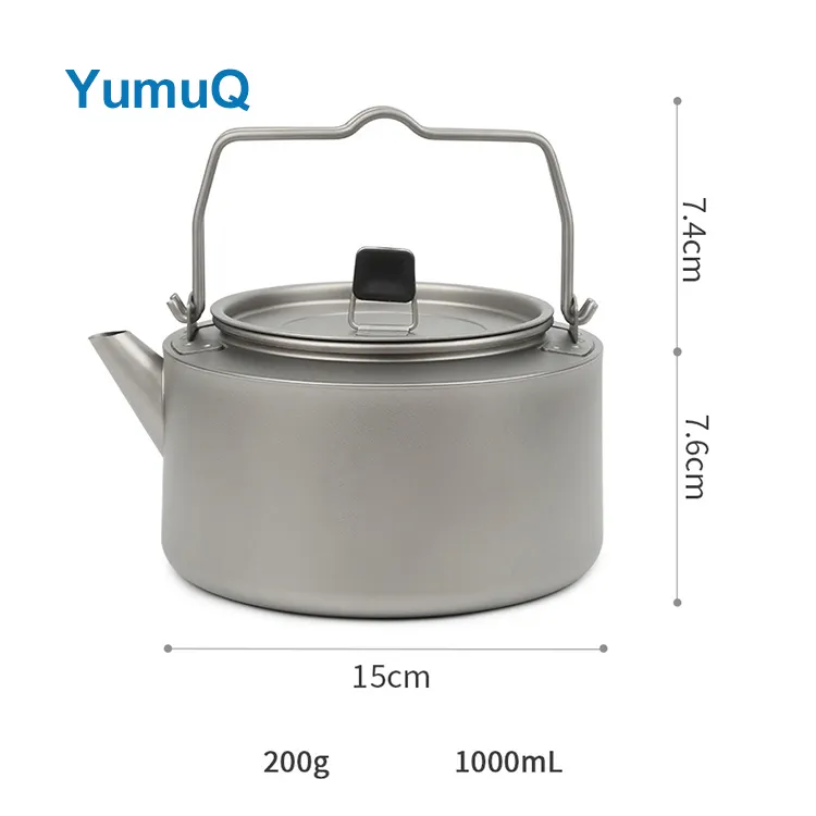 YumuQ 15cm x 7.6cm 1L New Style Titanium Luxury Foldable Camping Equipment Kettle For Home Hiking Backpacking