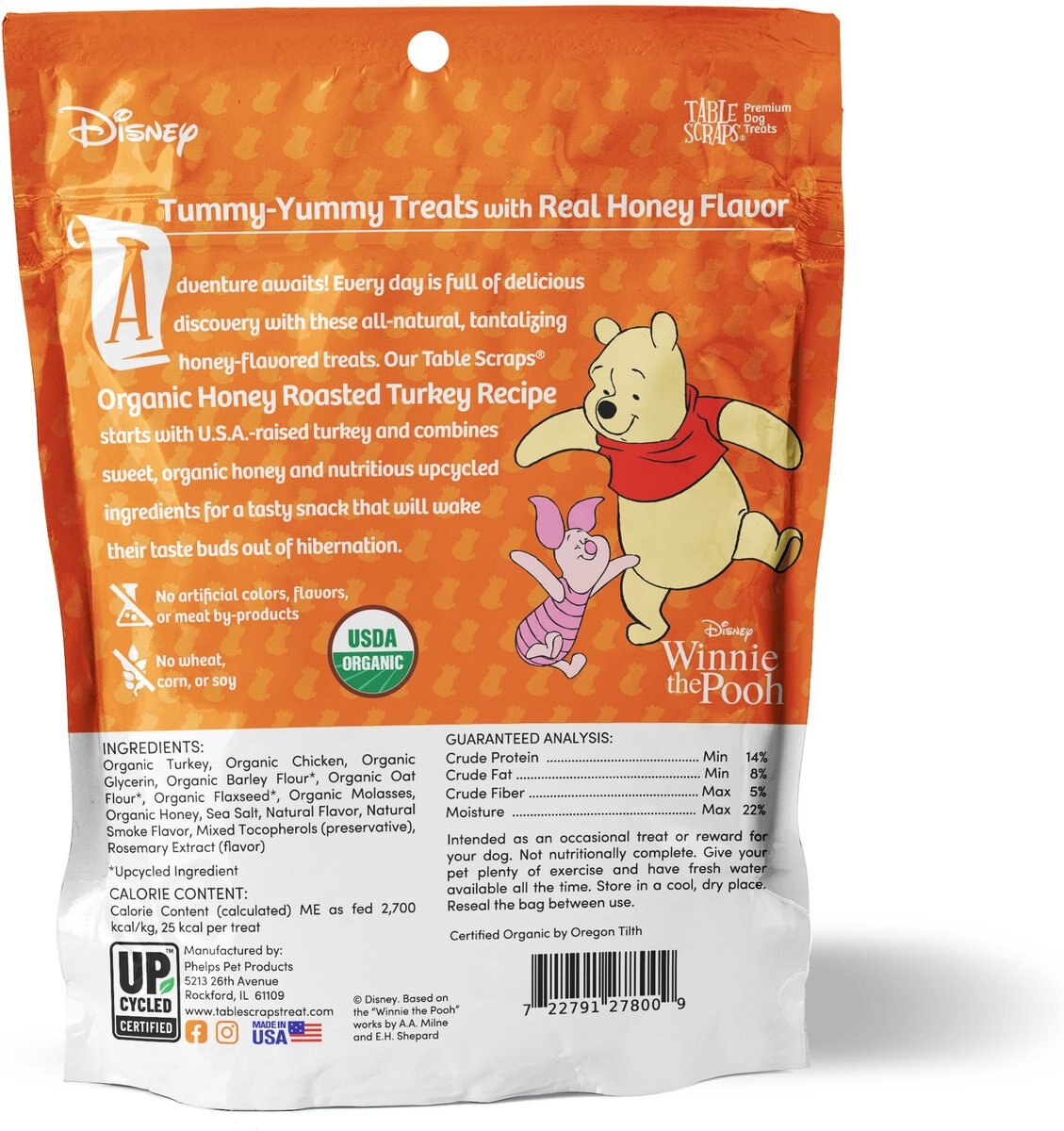 Disney Table Scraps Winnie the Pooh Organic Honey Roasted Turkey Recipe Dog Treats， 5-oz bag