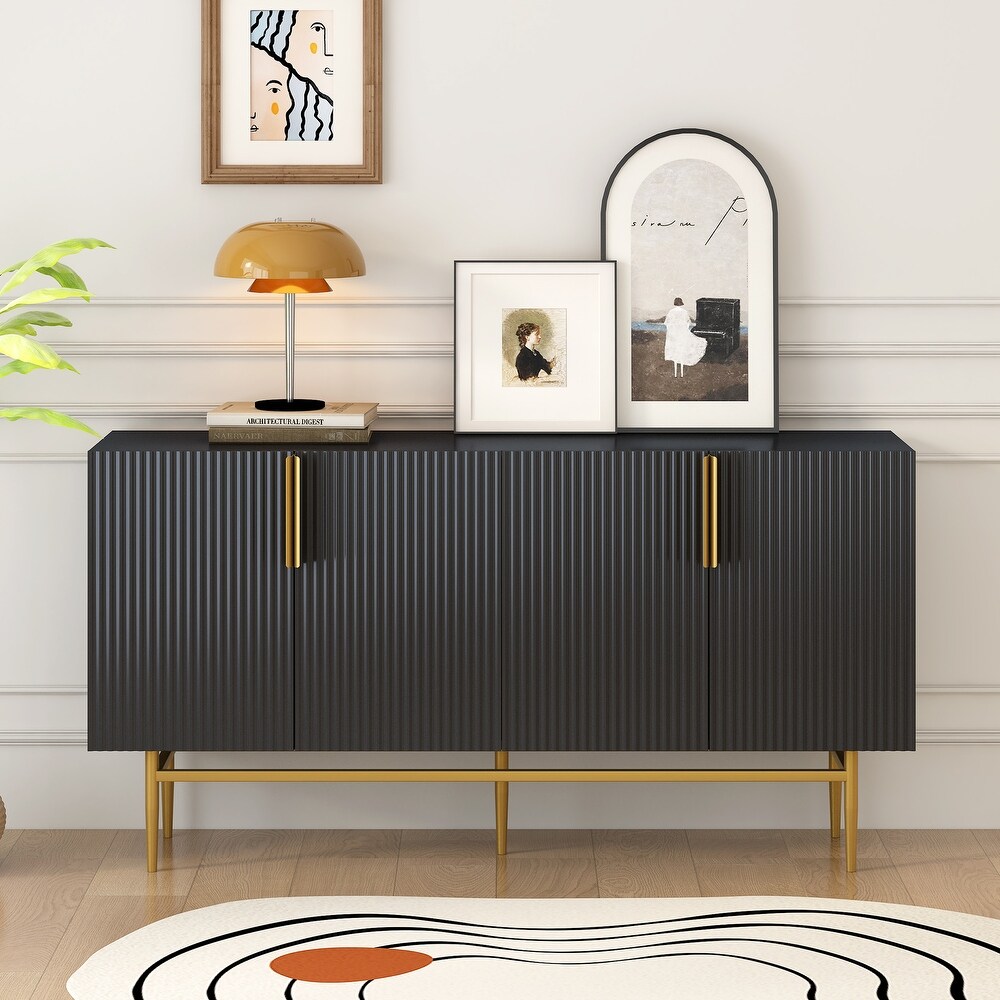 Mid Century Modern Sideboard Cabinet with Adjustable Shelves Black   Black