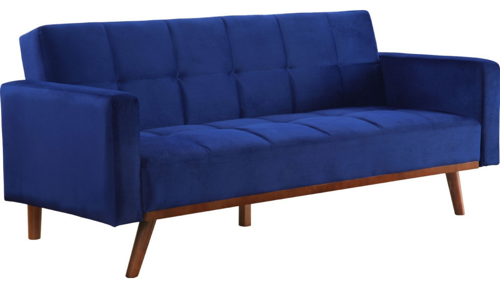 Benzara BM250386 Adjustable Sofa With Fabric Upholstery/Square Stitching  Blue   Midcentury   Sofas   by Uber Bazaar  Houzz