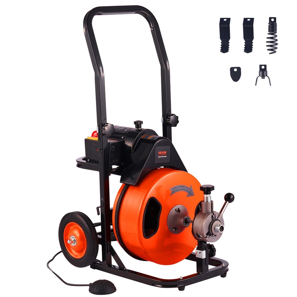VEVOR 1800rpm Drain Cleaning Machine Sewer Auger Auto Feed with 4 Cutter Air activated Foot Switch for 1\