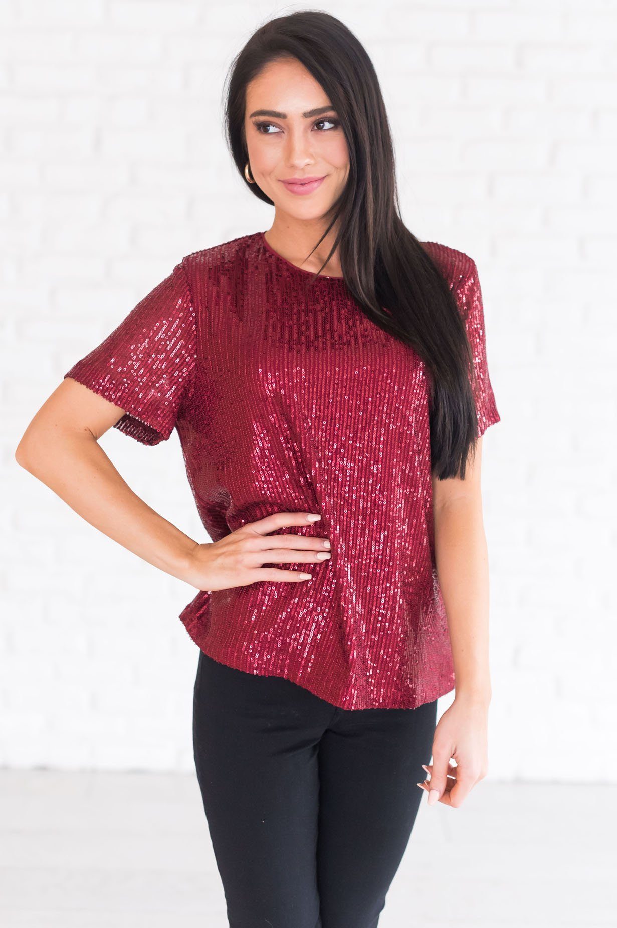 Love Actually Modest Sequin Blouse