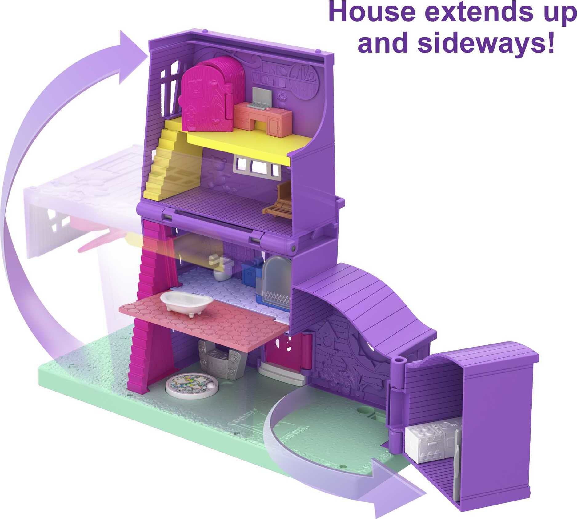 Polly Pocket Pollyville Pocket House Playset， Doll House with Micro Doll， Toy Bike and Furniture Accessories