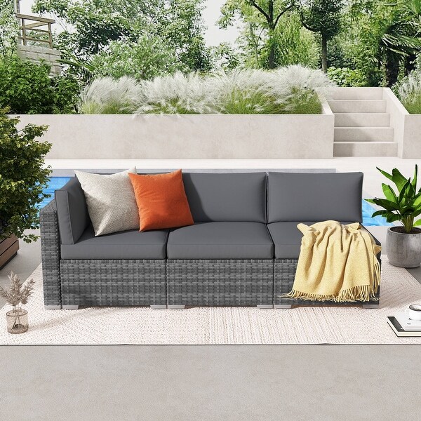 Outdoor 3 pcs Wicker Sectional Corner Sofa and Armless Sofa