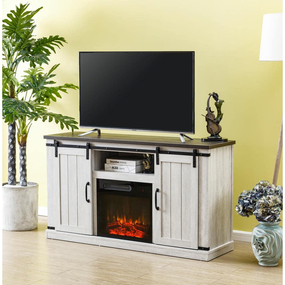 FESTIVO 54 in Saw CutOff White TV Stand for TVs up to 60 in with Electric Fireplace