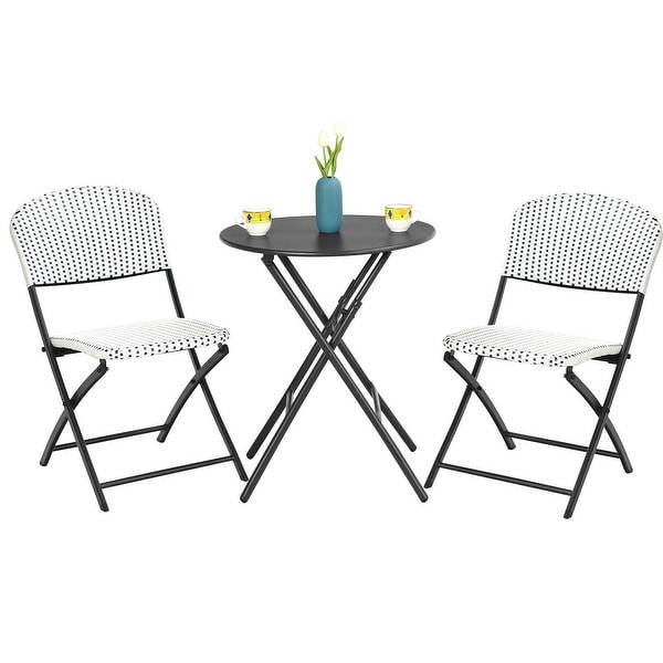 3 Pieces Patio Rattan Bistro Set with Round Dining Table and 2 Chairs