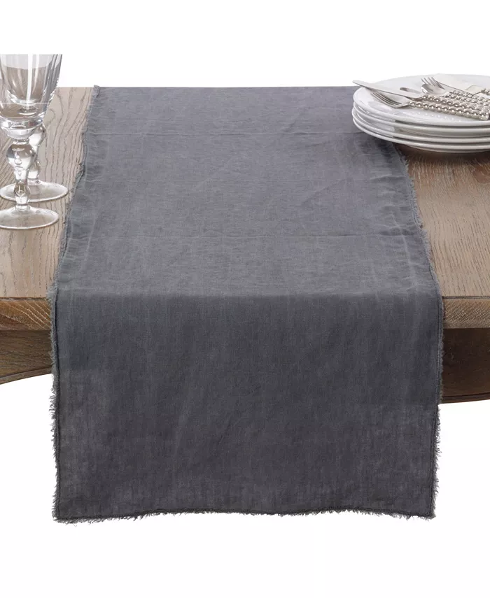 Saro Lifestyle Fringed Linen Design Stone Washed Runner