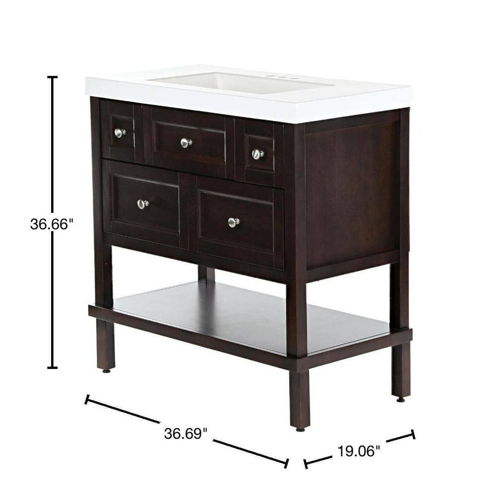 Glacier Bay Ashland 36.7 in. W x 19.1 in. D Bath Vanity in Chocolate with Cultured Marble Vanity Top in White with Integrated Sink ALII36P2-CH