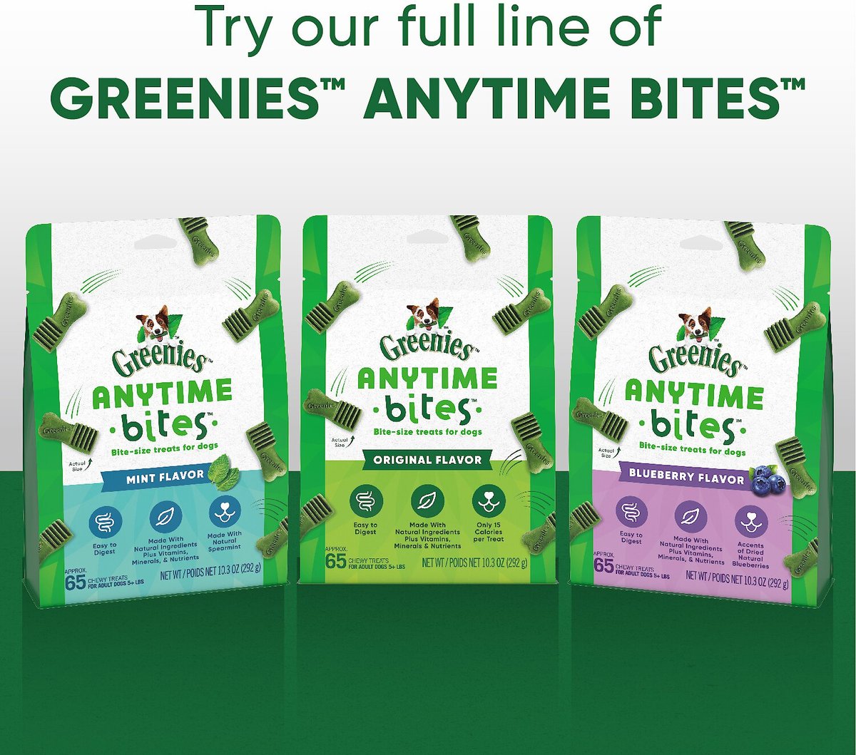 Greenies Anytime Bites Blueberry Flavor Soft and Chewy Dog Treats