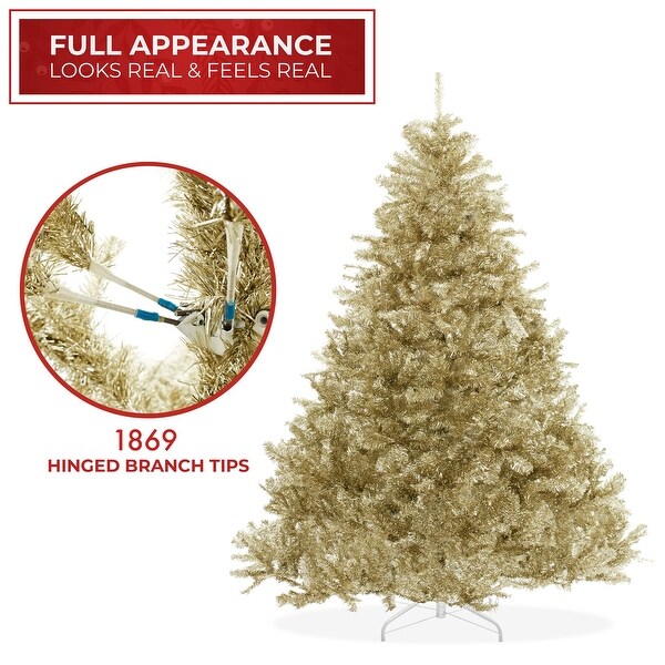 7.5FT Gold Artificial Holiday Christmas Tree with Metal Stand