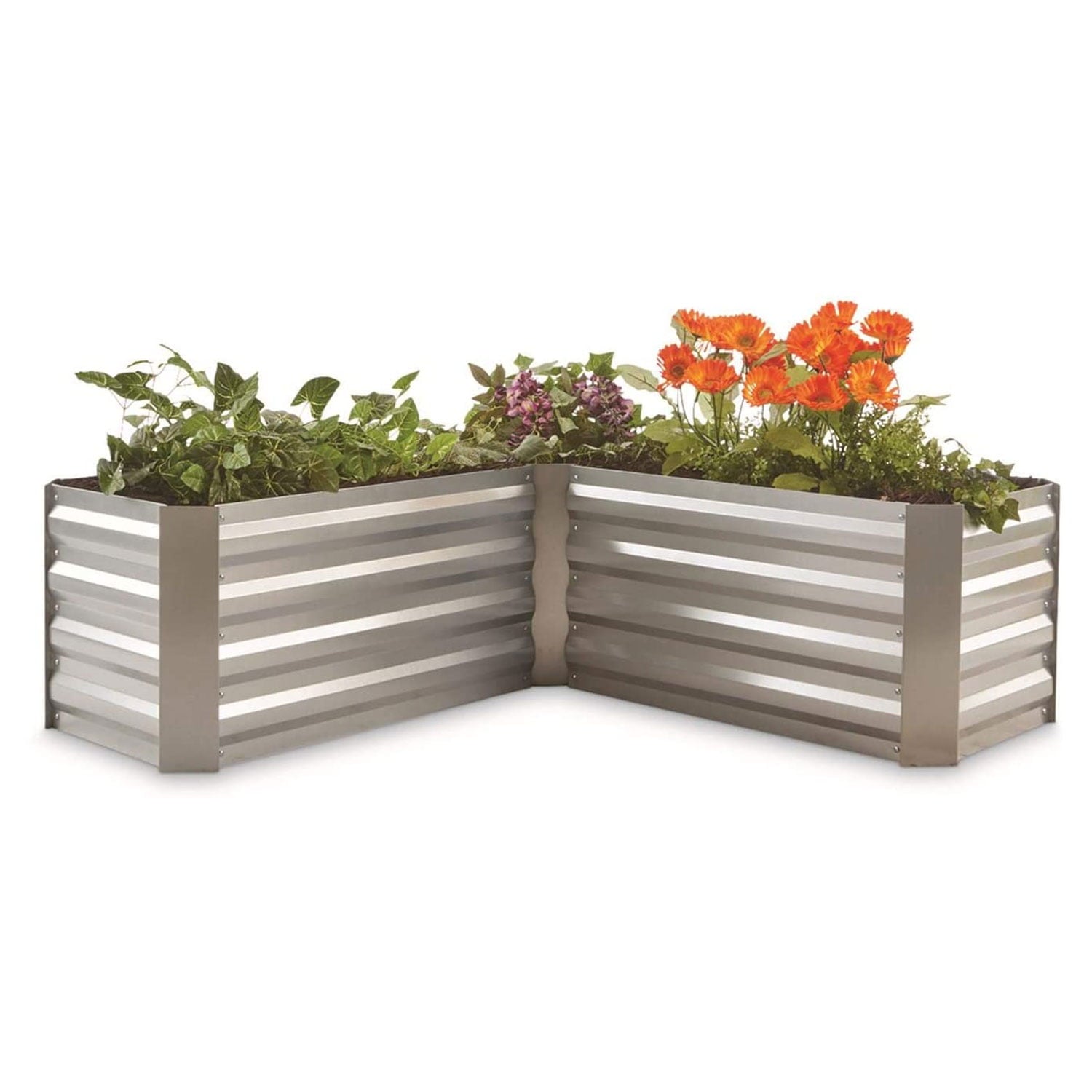 CASTLECREEK Planter Box, Raised Garden Bed, Galvanized Steel L-Shaped for Outdoor Backyard Gardening, Herb, Vegetable Garden, Flowers