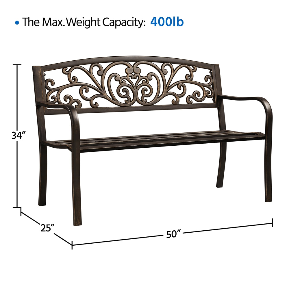 Topeakmart Outdoor Durable Iron, Metal Garden Bench - Bronze