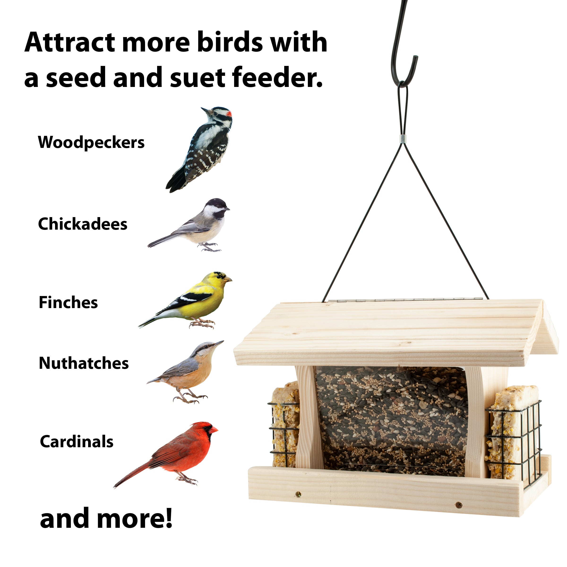 WoodLink Deluxe Wood Ranch Bird Feeder with Metal Suet Cages