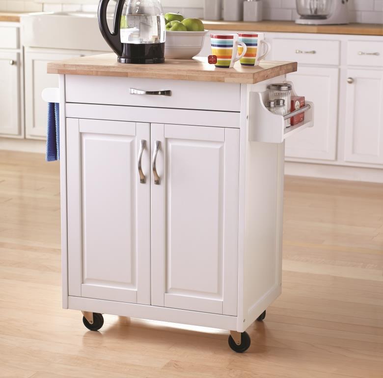 Mainstays Kitchen Island Cart with Drawer and Storage Shelves， White