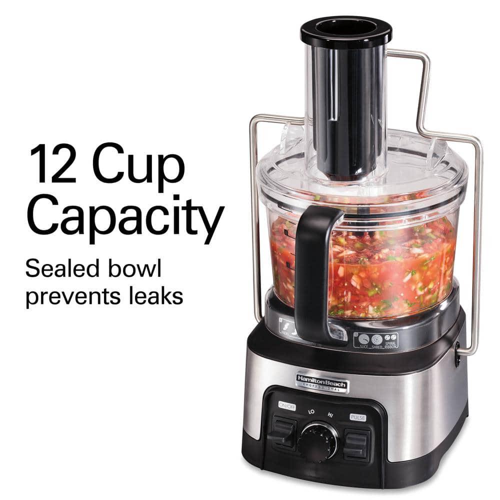 HAMILTON BEACH PROFESSIONAL Stack n Snap 12Cup 3Speed Stainless Steel Food Processor with Spiralizer