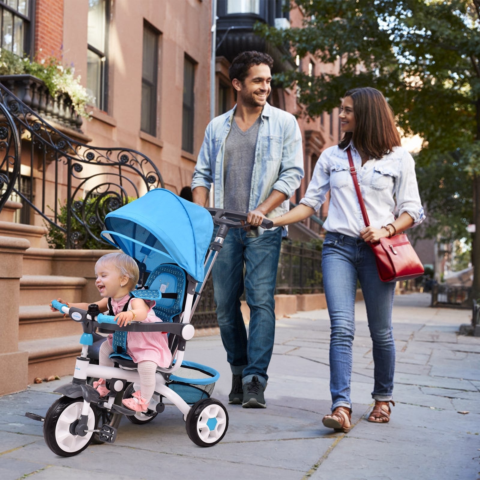 Tricycle for Toddlers, 4 in 1 Trike w/Parent Handle, Adjustable Canopy, Storage