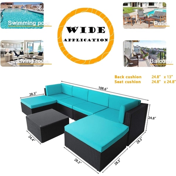 Bossin 7 Pieces Patio Furniture Sets，Outdoor Sectional Sofa，Rattan Wicker Couch with Washable Cushions and Glass Table