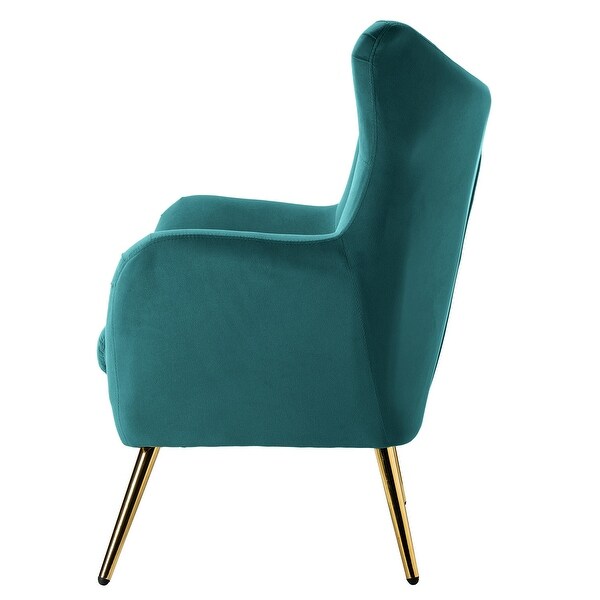 Eusebio Tufted Velvet Accent Chair with Wingback， Arms， and Metal Gold Legs for Living Room or Bedroom by HULALA HOME