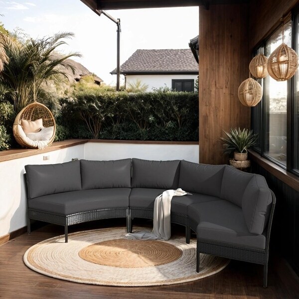 3 Piece Patio Furniture Set，Curved Outdoor Conversation Set，All Weather Sectional Sofa，Beautiful Curved Outdoor Sofa