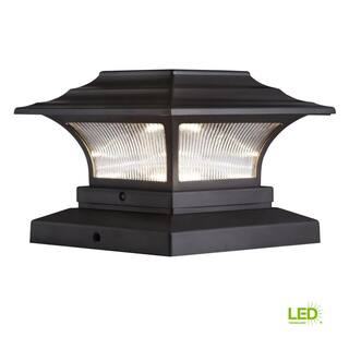 Hampton Bay Solar 4 in. x 4 in. Bronze Outdoor Integrated LED Deck Post Light with 6 in. x 6 in. Adapter (2-Pack) 47577