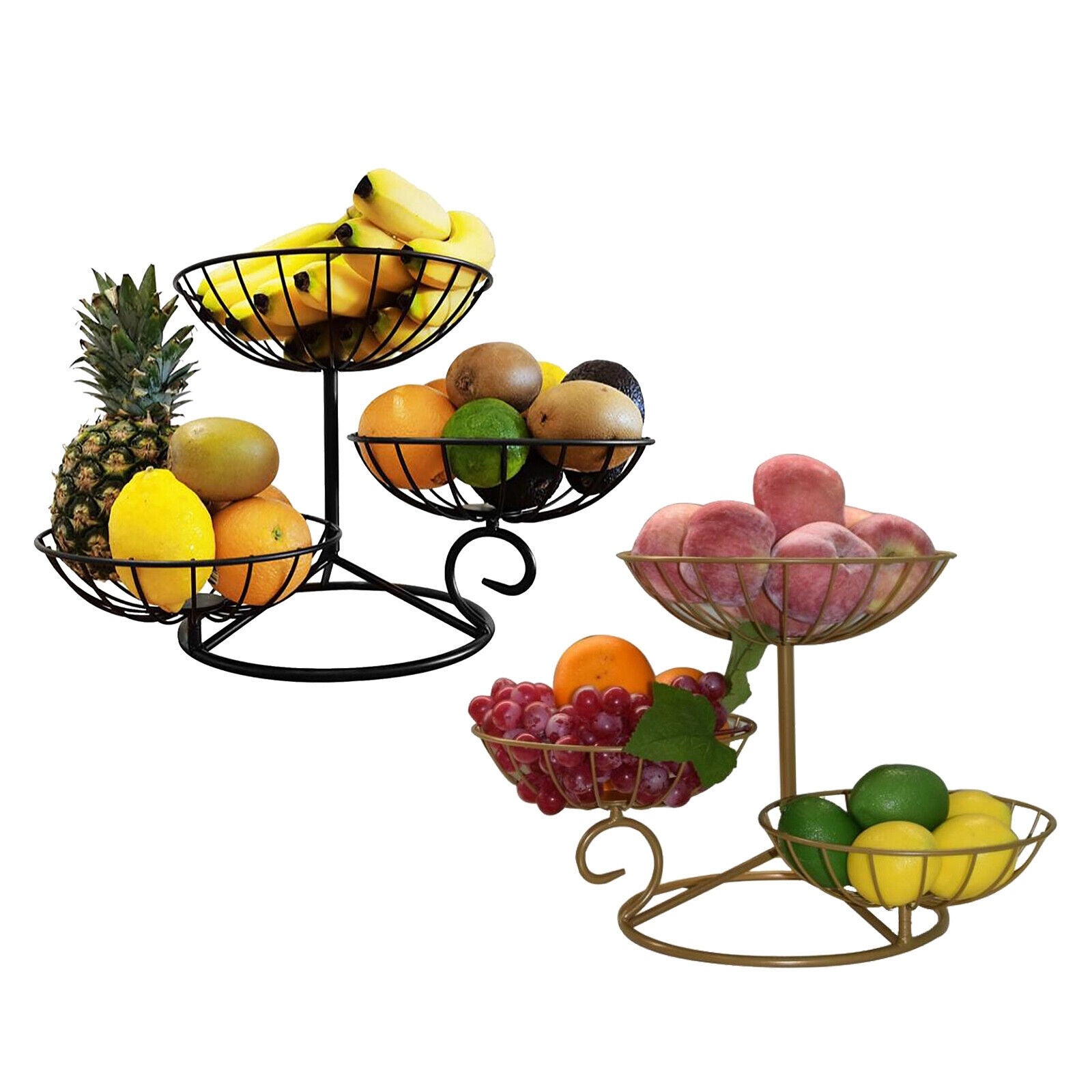 3-Tier Multifunctional Metal Fruit Storage Basket Stand Detachable