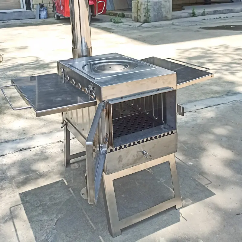 Outdoor BBQ stove Portable heater  Folding Wood Burning Camping tent Stove with glass window chimney Free BBQ grill