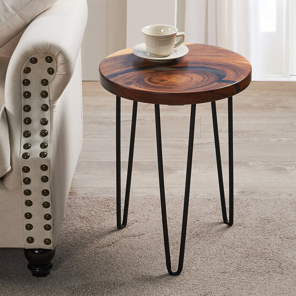 Round Epoxy Resin  ampWood Side Table   Contemporary   Side Tables And End Tables   by BNF Home  Houzz