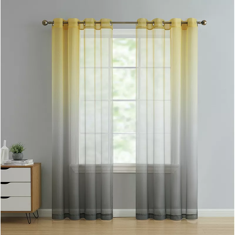 Kate Aurora Tropical Living Semi Matte Sheer Ombre Chic Grommet Top Window Curtains