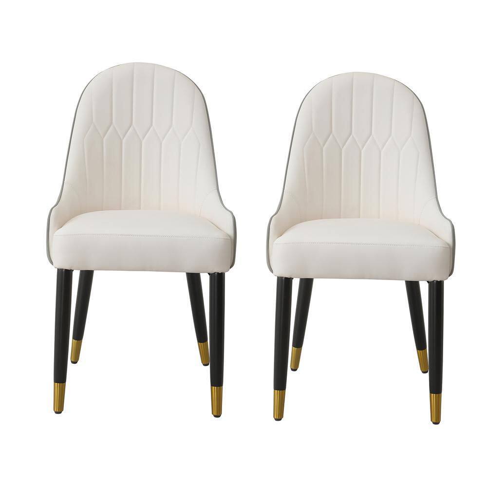 Magic Home Set of 2 PU Leather White Grey Dining Chair with Solid Wood Metal Legs OWS-TSA400