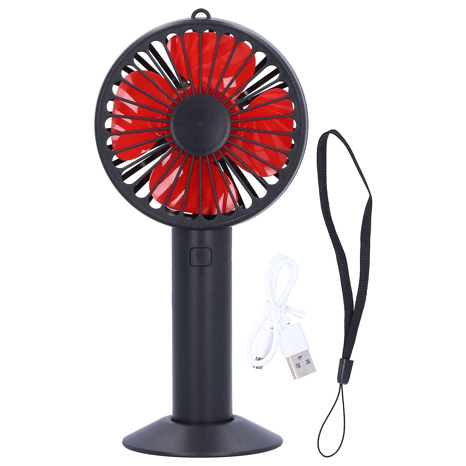 Handheld Electric Fan 4blade 3speed Adjustable Usb Rechargeable Cooling Tool With Baseblack