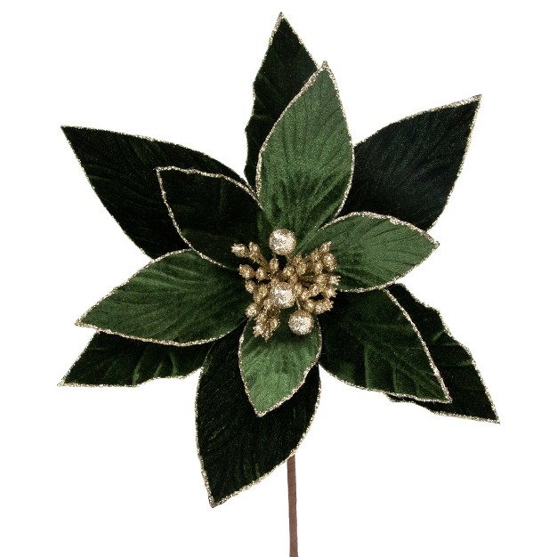 Green Glittered Poinsettia Christmas Stem Spray