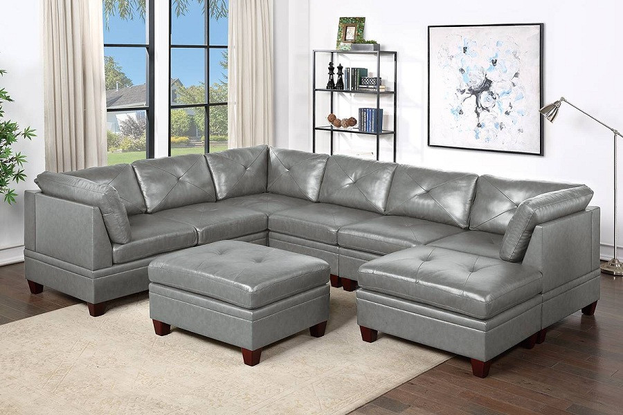 Altea 8 Piece Top Grain Leather Modular Sectional Sofa  Gray   Contemporary   Sectional Sofas   by Hollywood Decor  Houzz