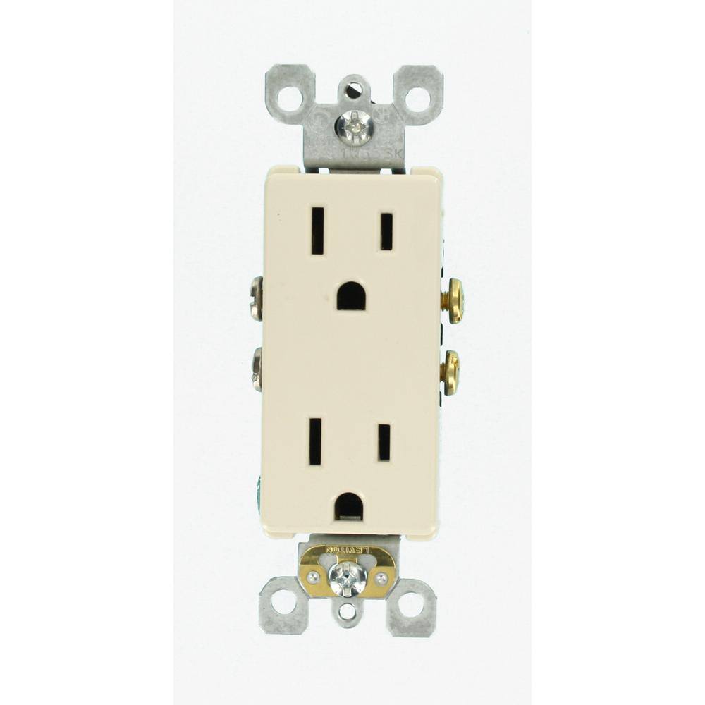 Leviton Decora 15 Amp Residential Grade Self Grounding Duplex Outlet Light Almond R56-05325-0TS