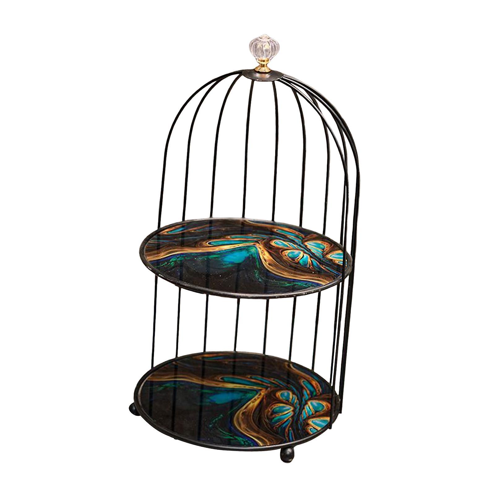 Vanity Tray Birdcage Makeup Organizer Cabinet Washroom Bathroom Storage Rack Blue Black 20x37cm