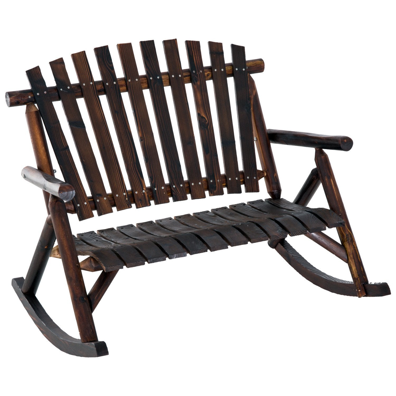 Andoer 2 Person Fir Wood Rustic Outdoor Patio Adirondack Rocking Chair Bench