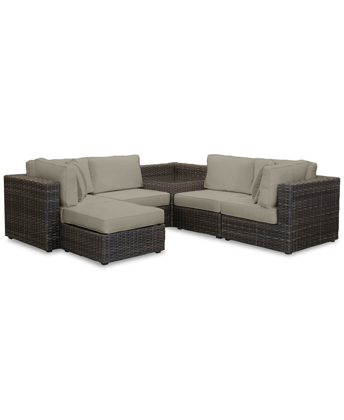 Furniture CLOSEOUT! Viewport Outdoor 6-Pc. Modular Seating Set (2 Corner Units 2 Armless Units 1 Corner Table and 1 Ottoman)with  with Sunbrellaandreg; Cushions