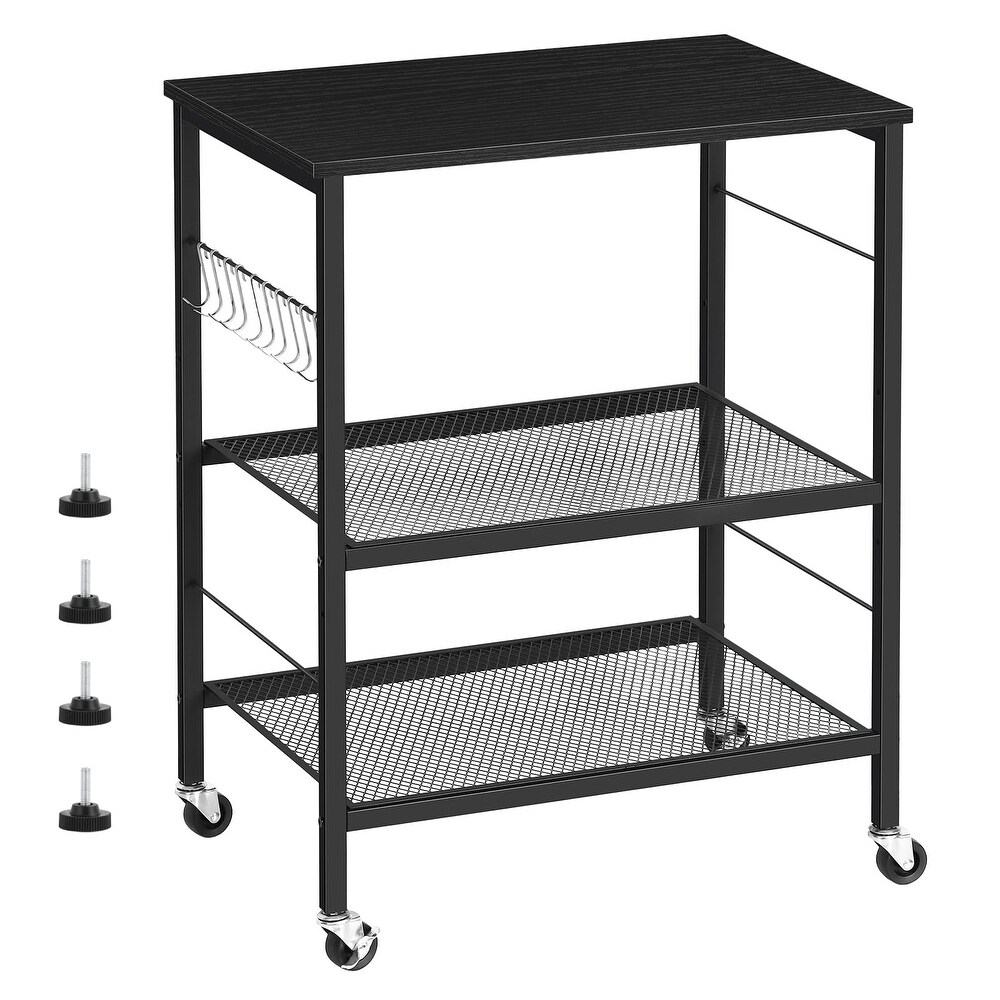 Bakers Rack Microwave Stand Cart with Storage Small Kitchen Island on Wheels Black Coffee Bar Cart 3 Tier Kitchen Shelf Stand