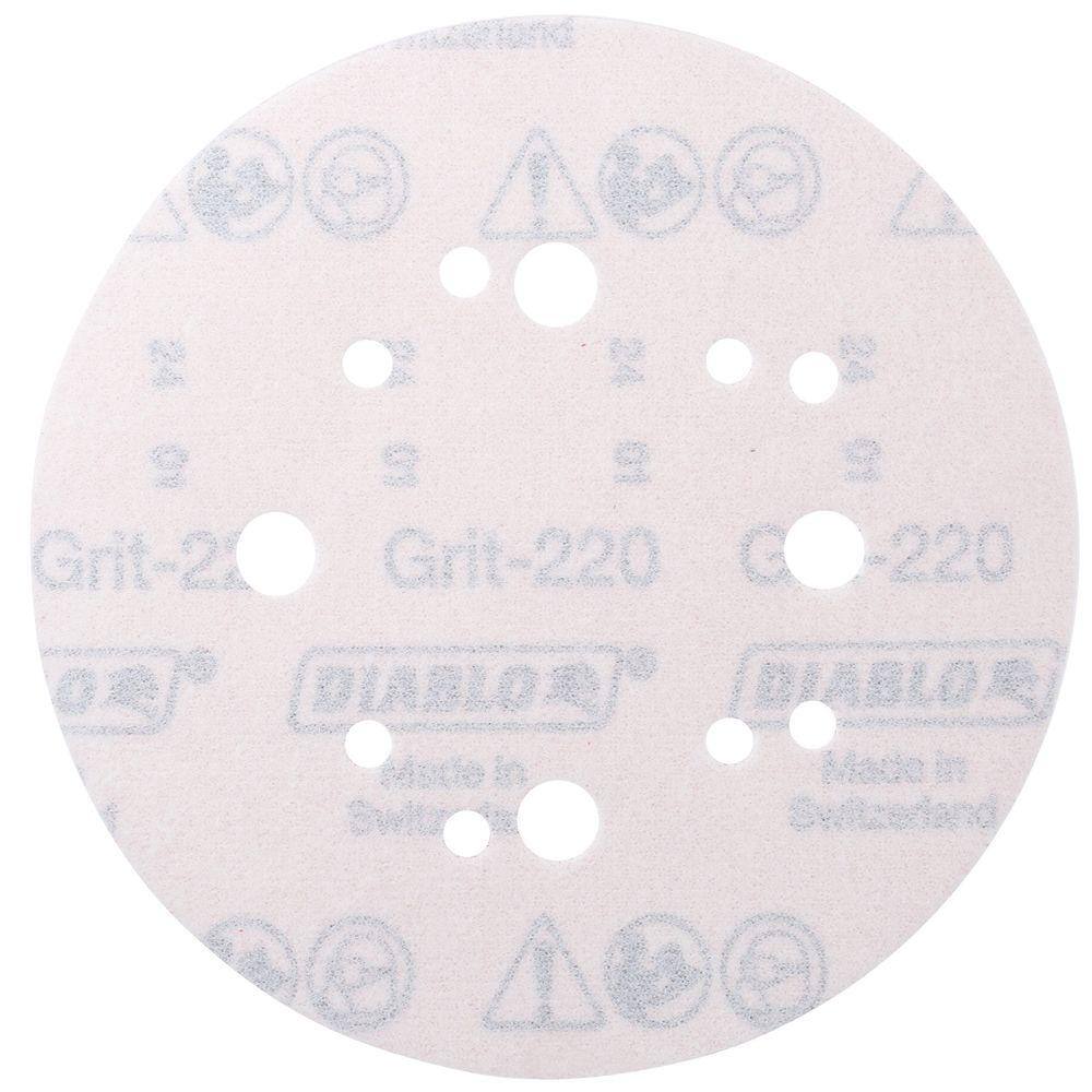 DIABLO 5 in. 220-Grit Universal Hole Random Orbital Sanding Disc with Hook and Lock Backing (50-Pack) DCD050220H50G