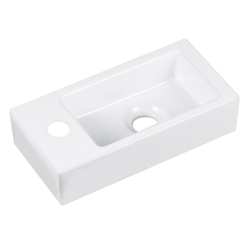 DeerValley DV-1V081L Wall Mount Sink， Rectangle Mini Vessel Sink，Small Bathroom Cloakroom White Porcelain Ceramic Wash Basin Left Hand