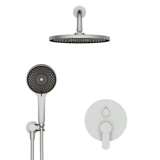 GIVING TREE 4-Spray Patterns 10 in. 2.0 GPM Wall Mount Round Dual Shower Heads Rainfall Shower Head in Brushed Nickel XLHDFFSH0044