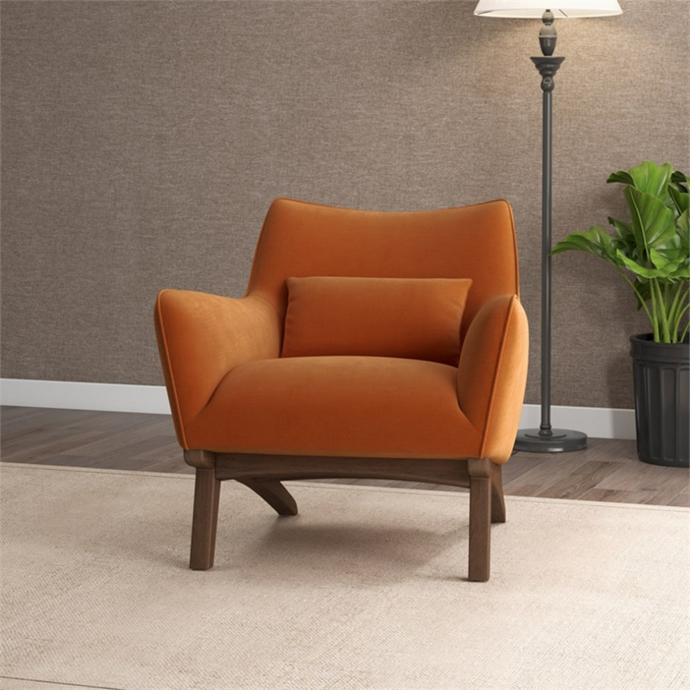 Piedmont Mid Century Modern Furniture Style Orange Velvet Accent Armchair   Midcentury   Armchairs And Accent Chairs   by Homesquare  Houzz