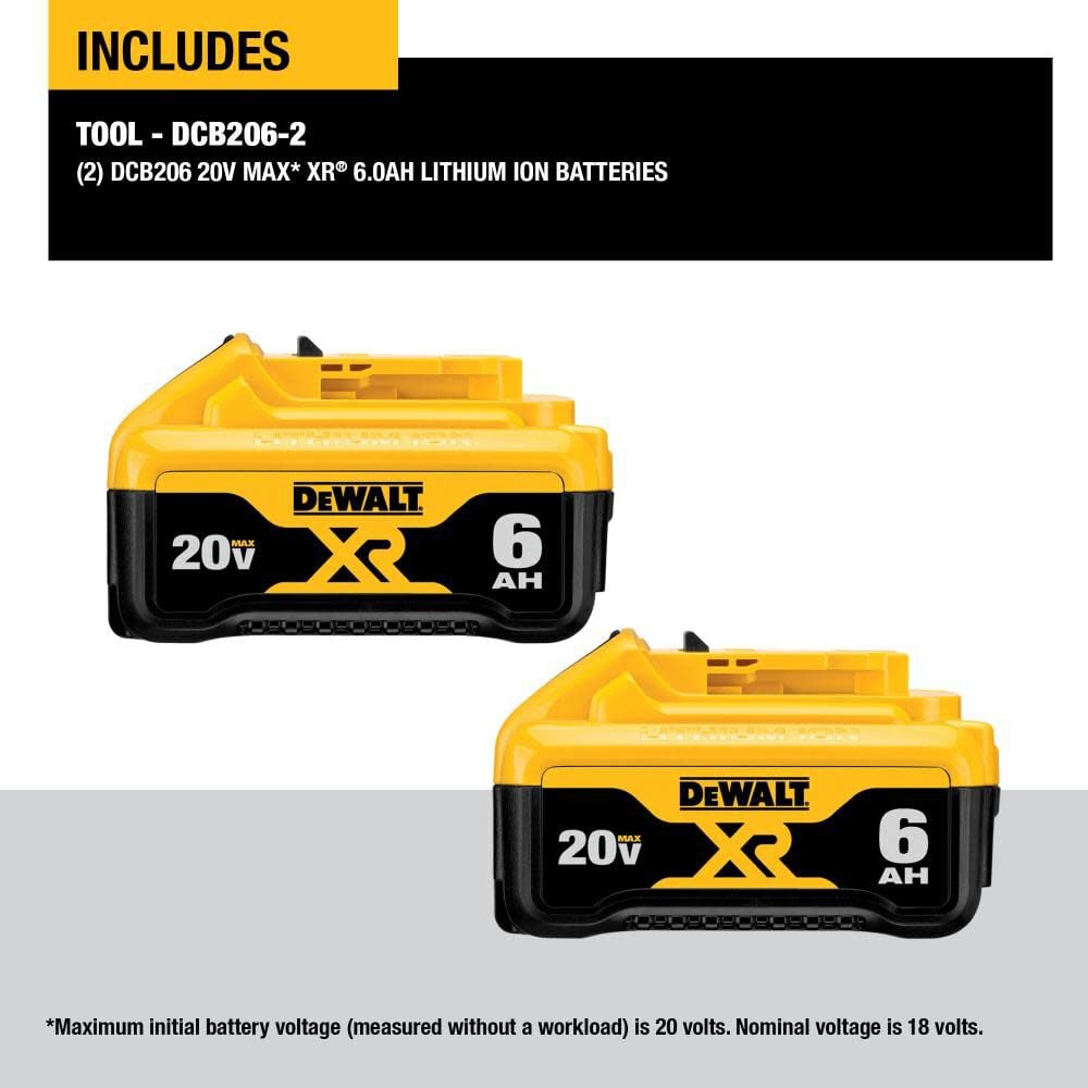 DEWALT 20V MAX Premium XR 6.0 Ah Lithium Ion Battery 2 pack DCB206-2 from DEWALT