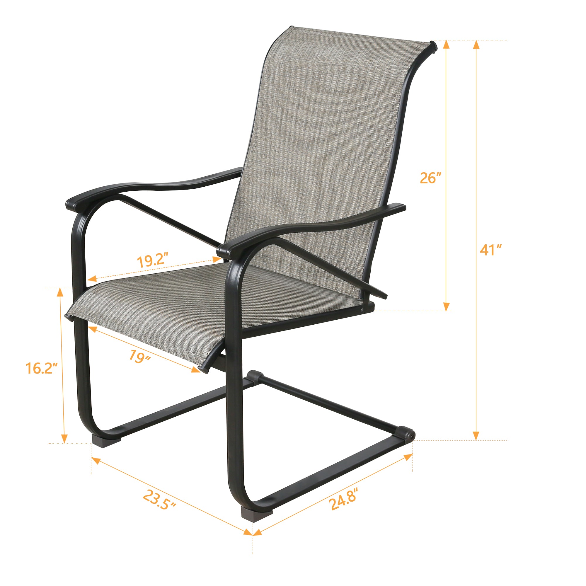 Ulax Furniture C-Patio Spring Motion Dining Chairs Armchair Outdoor Textilene Sling Fabric Rocking Chairs Set of 2 with High Back