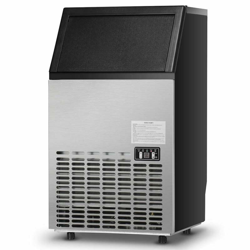 110LBS/24H Commercial Ice Maker with 33LBS Storage Capacity, Free-Standing Ice Machine