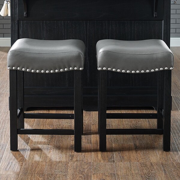 Porch and Den Ariana Gray Faux Leather Counter Stool - Set of 2